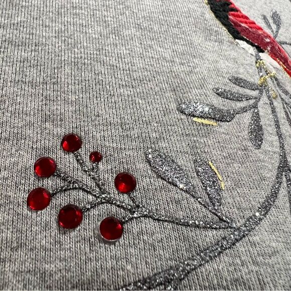 Croft & Barrow Embroidered Cardinal Embellished Top with Red Rhinestones Size XL - Picture 4 of 12